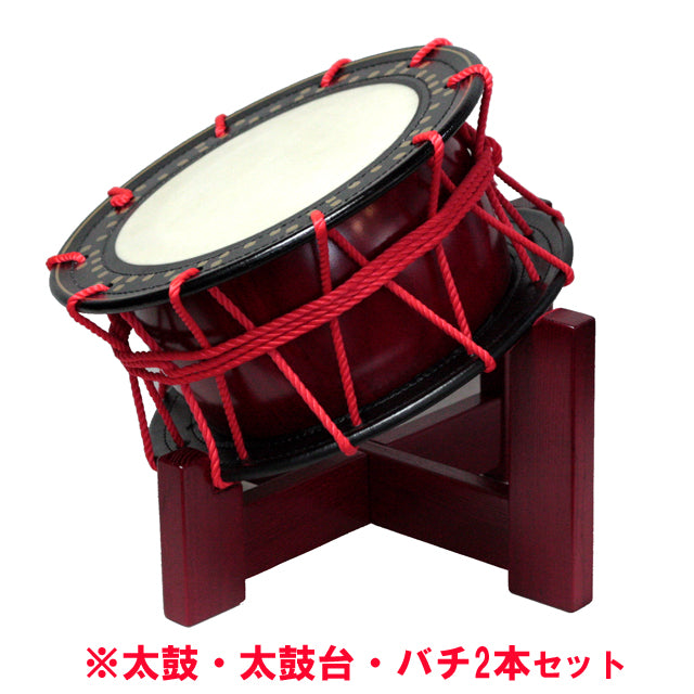 締め太鼓調べ　本麻　2本セット 座敷用締め太鼓セット 直径35cm 水牛皮 太鼓台・バチ2本付き 沖縄